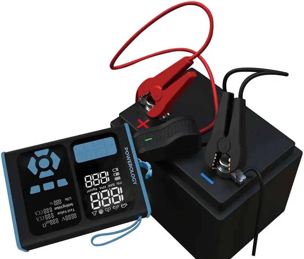 Powerology جهاز تشغيل السيارة المحمول، مضخة هواء وأداة تشخيص السيارات OBD II - أسود/أزرق