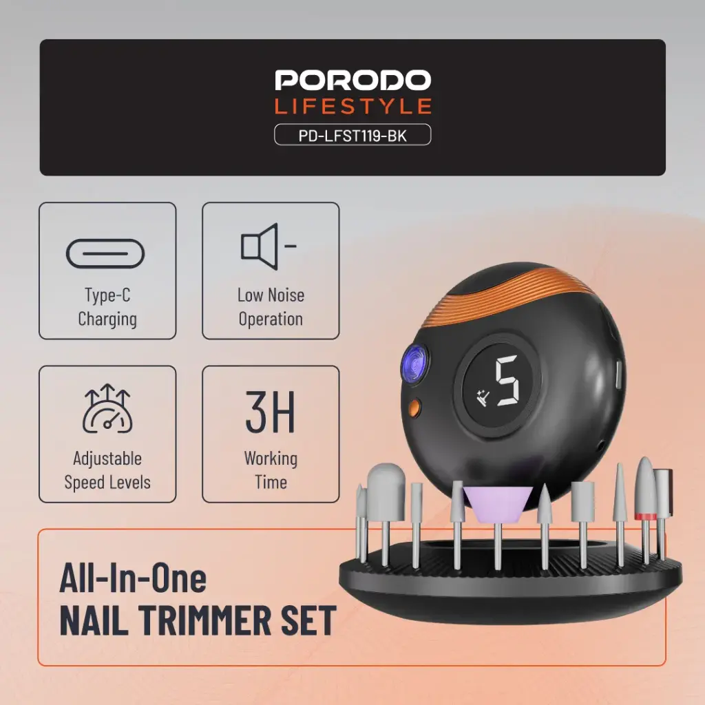 Porodo 3-in-1 Electric Nail Multi-Functional 11pcs Set and UV Light - Black