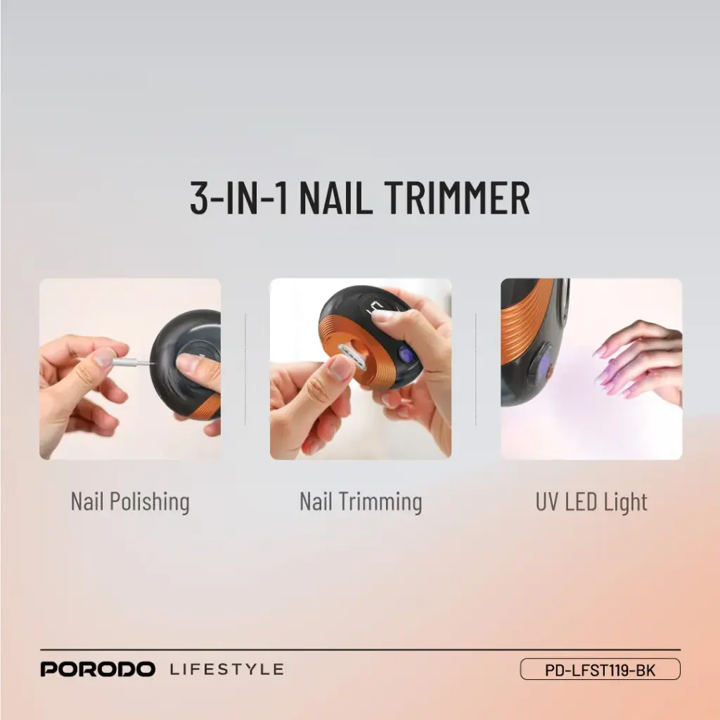 Porodo 3-in-1 Electric Nail Multi-Functional 11pcs Set and UV Light - Black