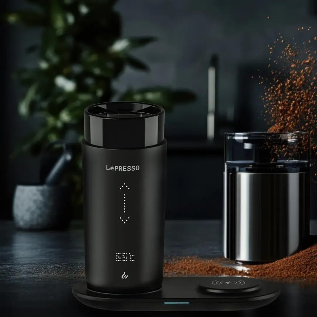 LePresso Smart Travel Heated Mug 12oz with Wireless Charging Pad