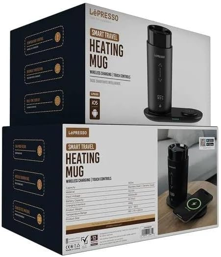 LePresso Smart Travel Heated Mug 12oz with Wireless Charging Pad