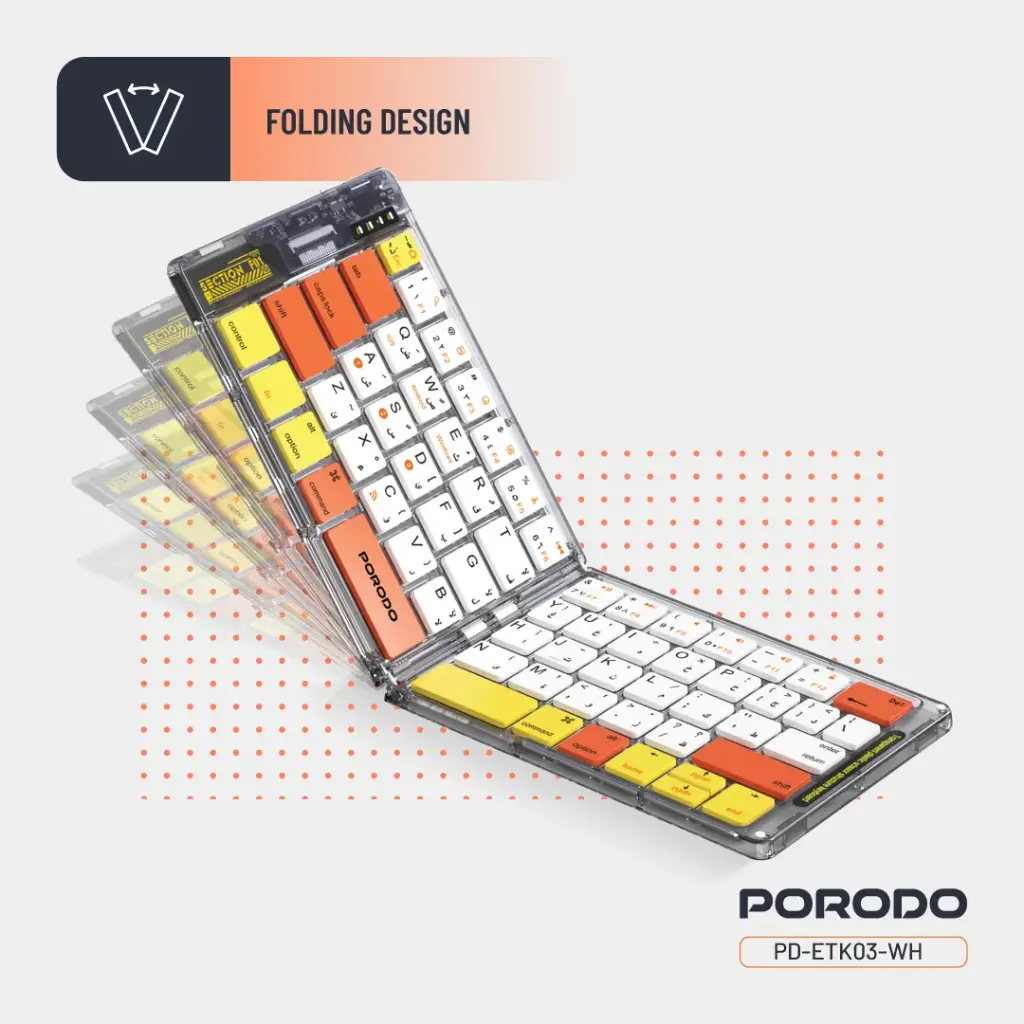 Porodo Crystal Shell Transparent Bluetooth Folding Keyboard