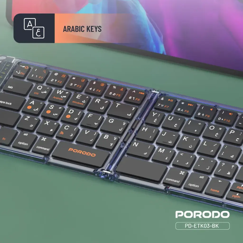 Porodo Crystal Shell Transparent Bluetooth Folding Keyboard