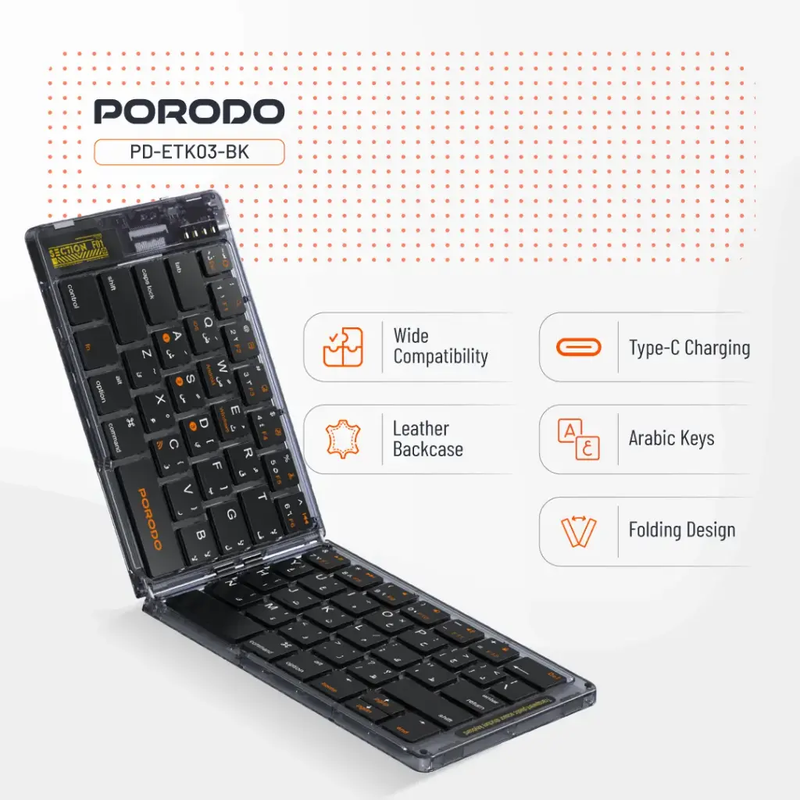 Porodo Crystal Shell Transparent Bluetooth Folding Keyboard