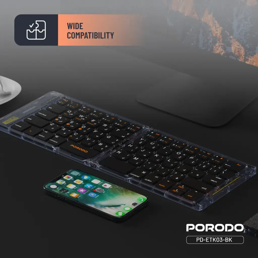 Porodo Crystal Shell Transparent Bluetooth Folding Keyboard