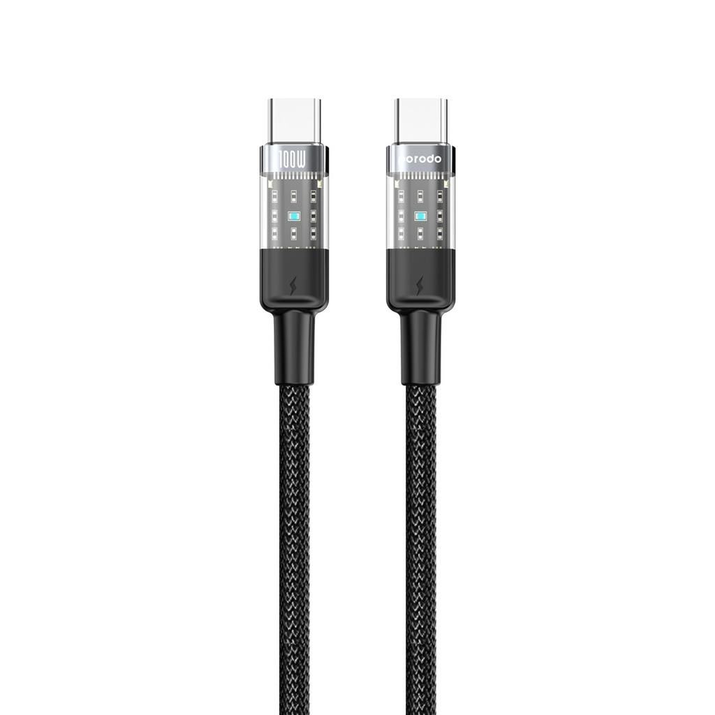Porodo Braided 30W PD C to L Fast Charging Cable with Transparent Head 1.2M - Blac