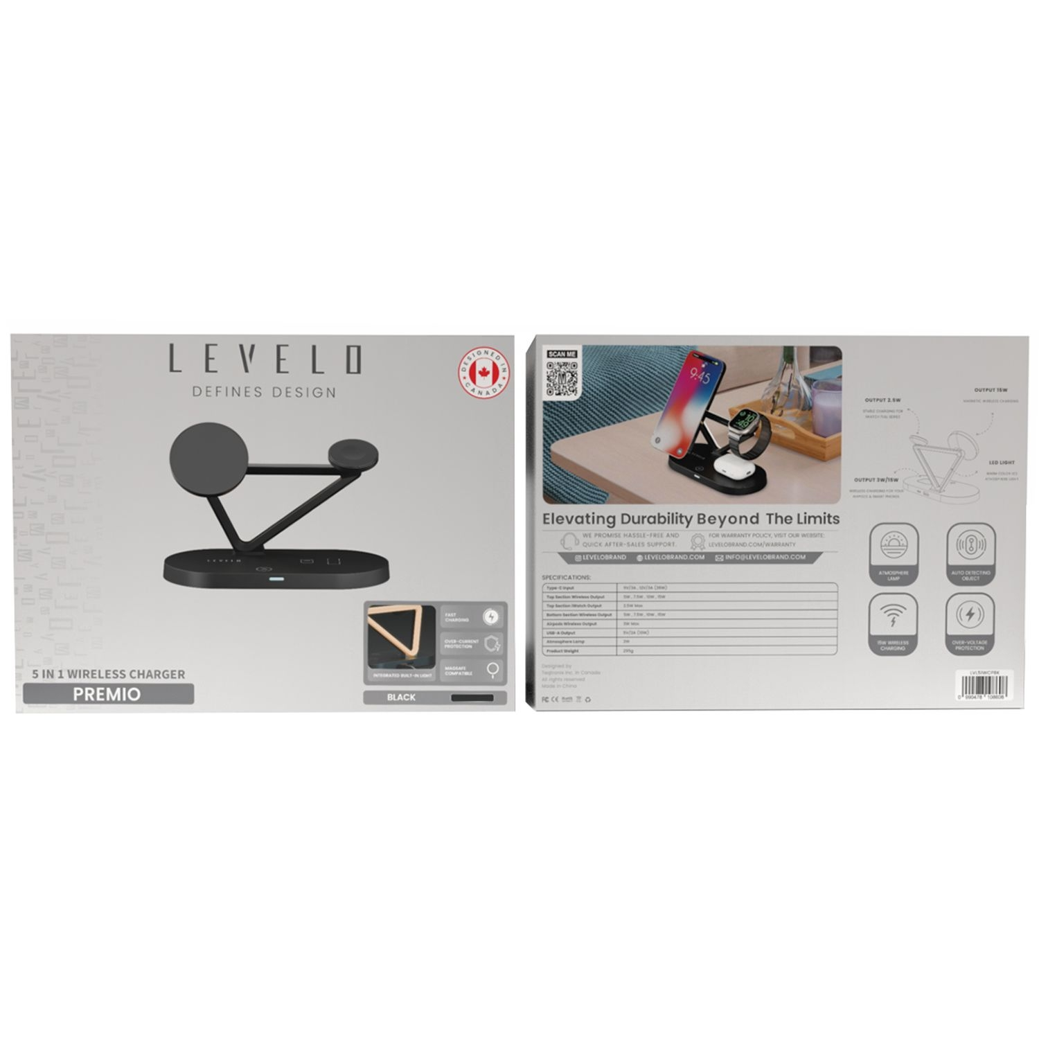 Levelo Premio 5 in 1 Magsafe Wireless Charging Station 15W - Black