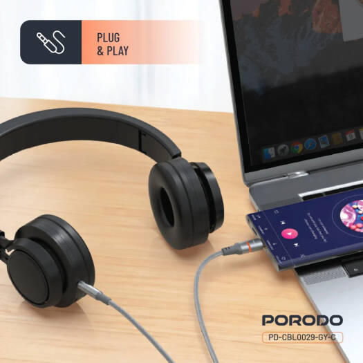 Porodo USB2.0 Type-C to 3.5mm Braided Audio Cable 1.2M