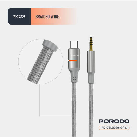 Porodo USB2.0 Type-C to 3.5mm Braided Audio Cable 1.2M