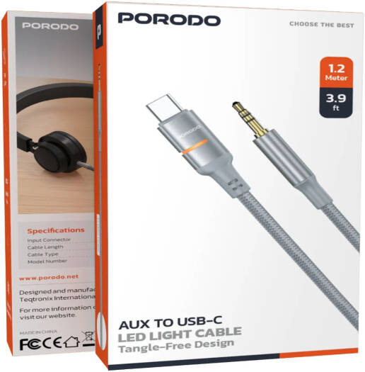 Porodo USB2.0 Type-C to 3.5mm Braided Audio Cable 1.2M