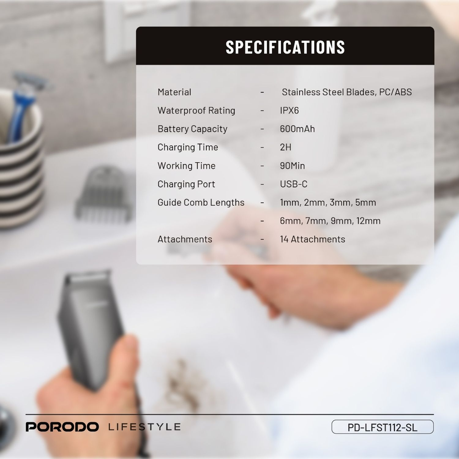 Porodo Lifestyle 4- in-1 Rechargeable Grooming Kit - Silver