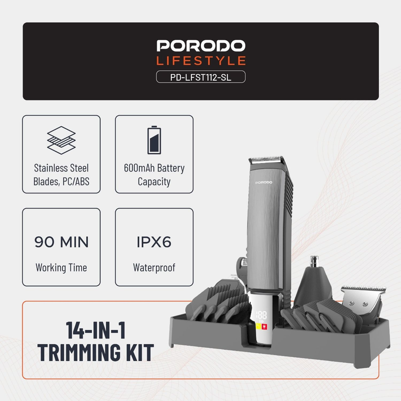 Porodo Lifestyle 4- in-1 Rechargeable Grooming Kit - Silver