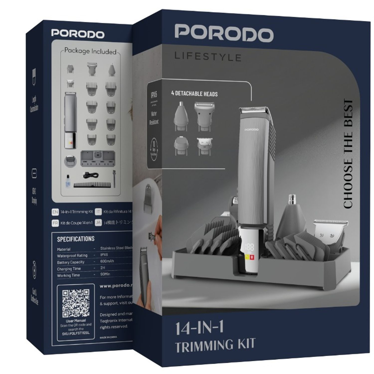 Porodo Lifestyle 4- in-1 Rechargeable Grooming Kit - Silver