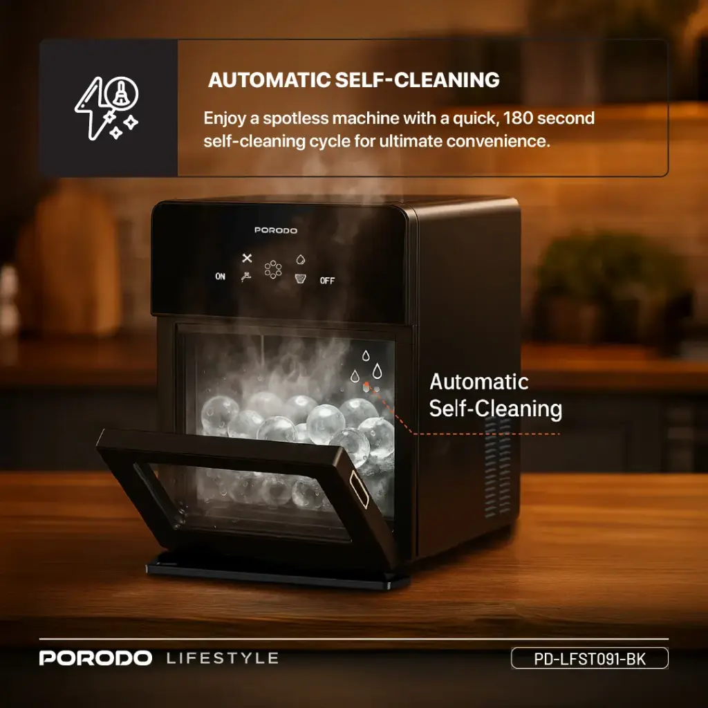 Porodo Lifestyle SPHERE-SHAPED 260W Dual Sphere Ice Maker 1.6L with LCD Touch Display - Black