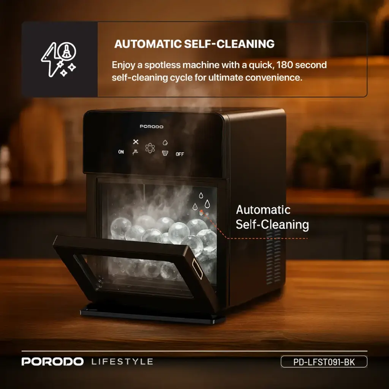 Porodo Lifestyle SPHERE-SHAPED 260W Dual Sphere Ice Maker 1.6L with LCD Touch Display - Black
