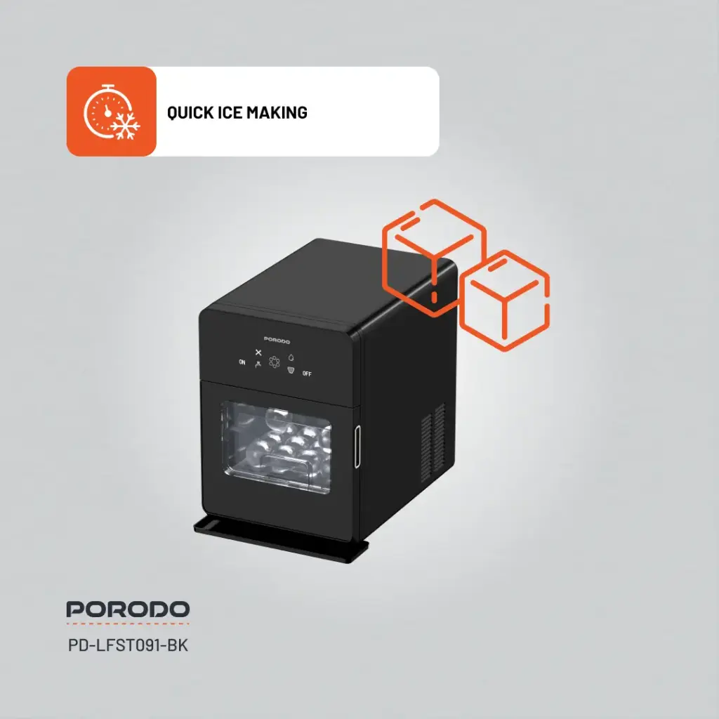 Porodo Lifestyle SPHERE-SHAPED 260W Dual Sphere Ice Maker 1.6L with LCD Touch Display - Black