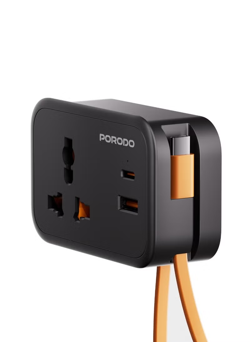 Porodo 20W Universal Wall Socket UK Plug 1 AC*1 USB-A*1 USB-C with 30cm USB-C Cable