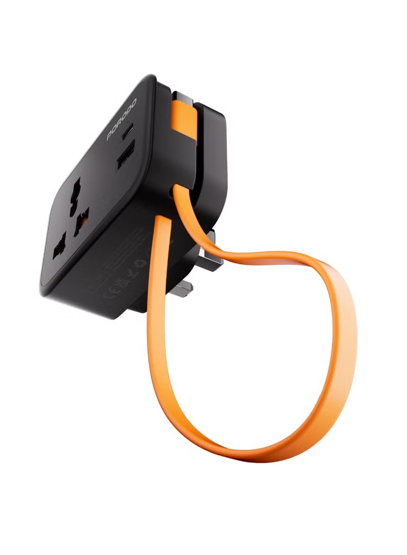 Porodo 20W Universal Wall Socket UK Plug 1 AC*1 USB-A*1 USB-C with 30cm USB-C Cable