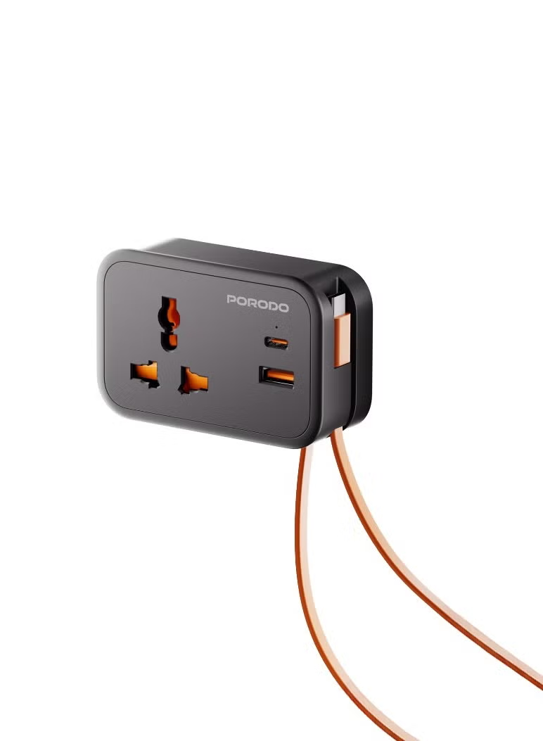 Porodo 20W Universal Wall Socket UK Plug 1 AC*1 USB-A*1 USB-C with 30cm USB-C Cable
