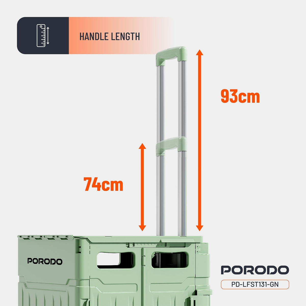 Porodo Lifestyle Collapsible 75L Magnetic Slide Cover Foldable Camping Trolley with Widening Lev