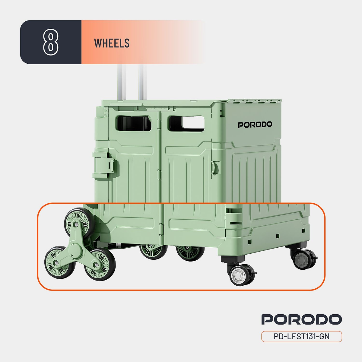 Porodo Lifestyle Collapsible 75L Magnetic Slide Cover Foldable Camping Trolley with Widening Lev