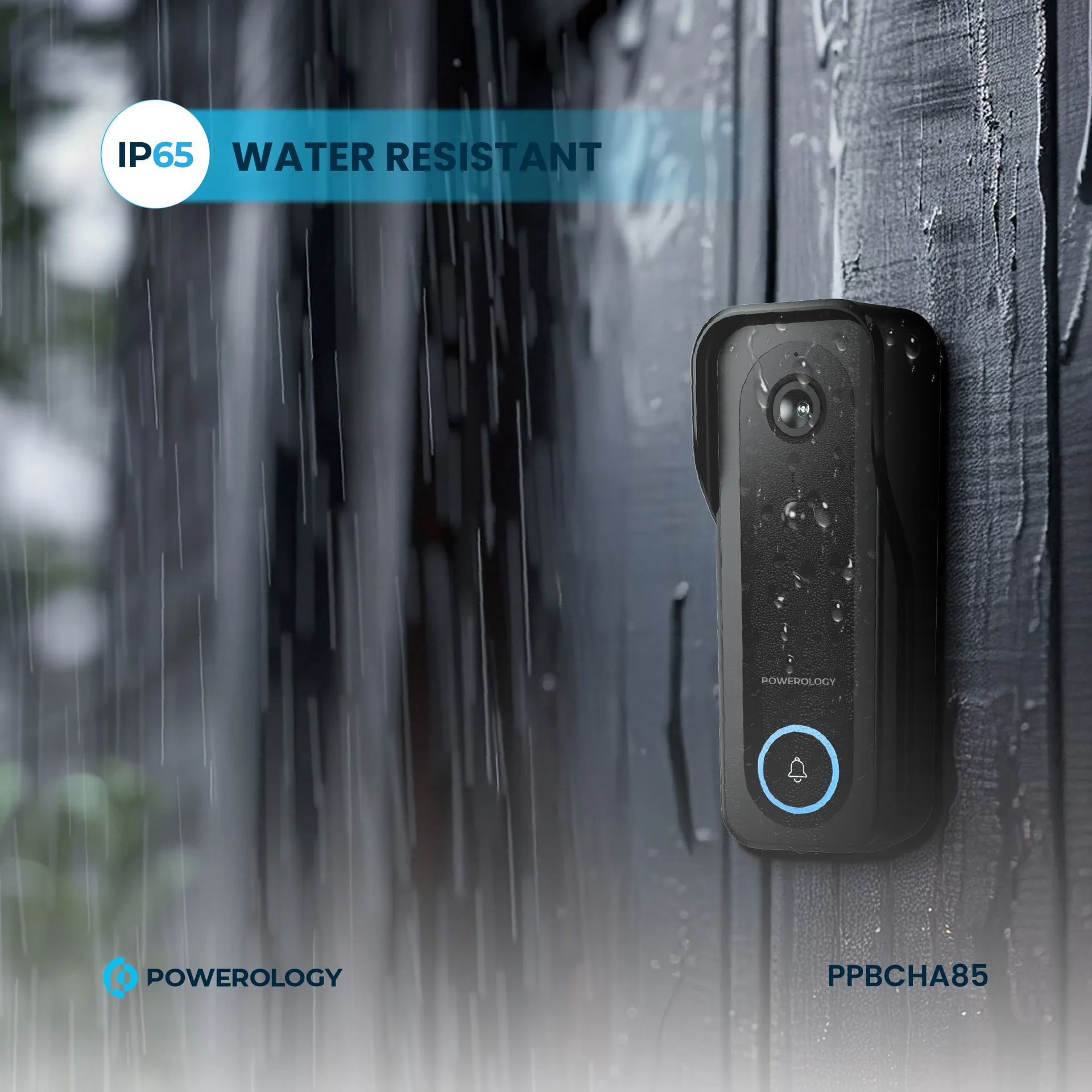 Powerology IP65 265GB 3MP Infrared Smart Camera Doorbell 5200mAh with Voice - Black