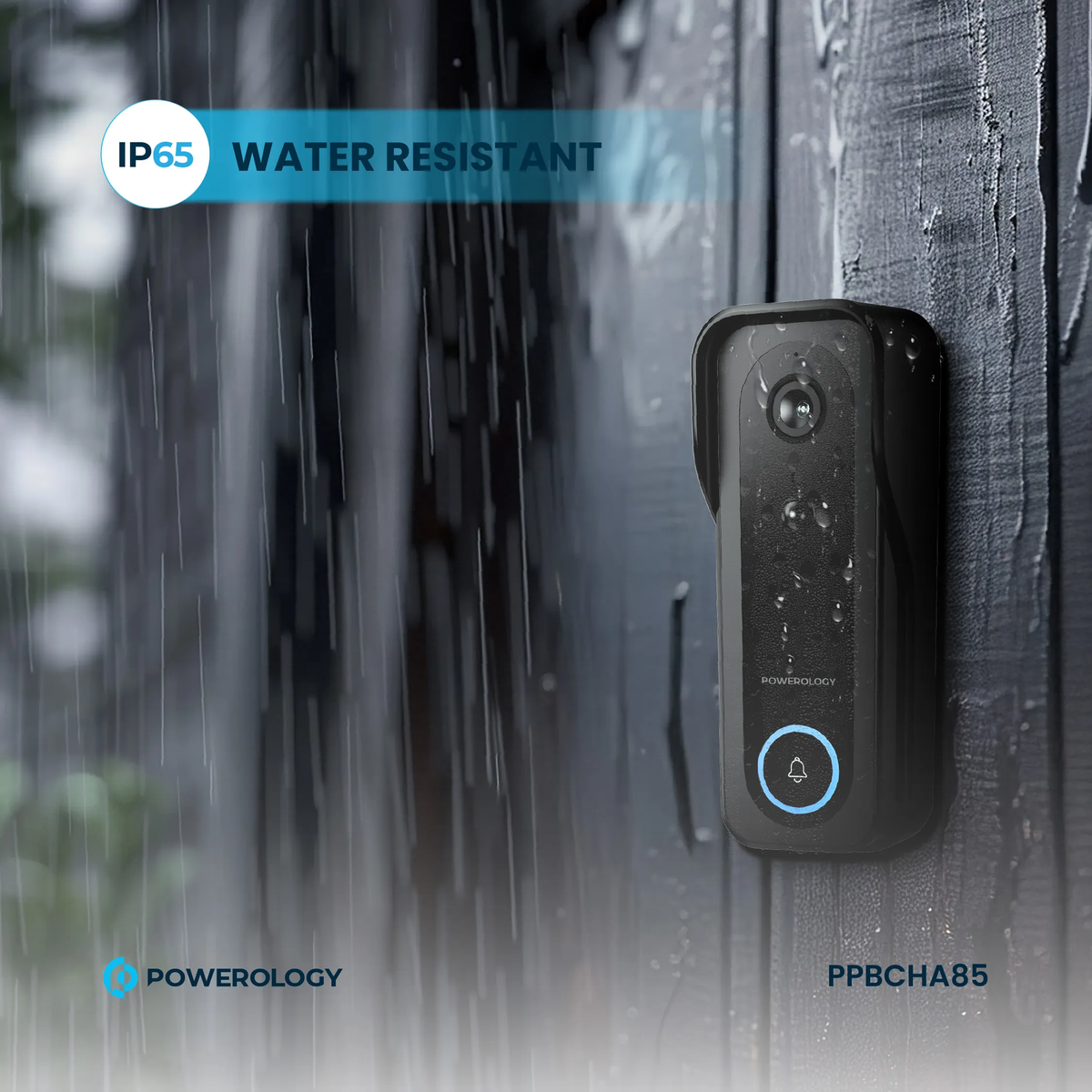 Powerology IP65 265GB 3MP Infrared Smart Camera Doorbell 5200mAh with Voice - Black