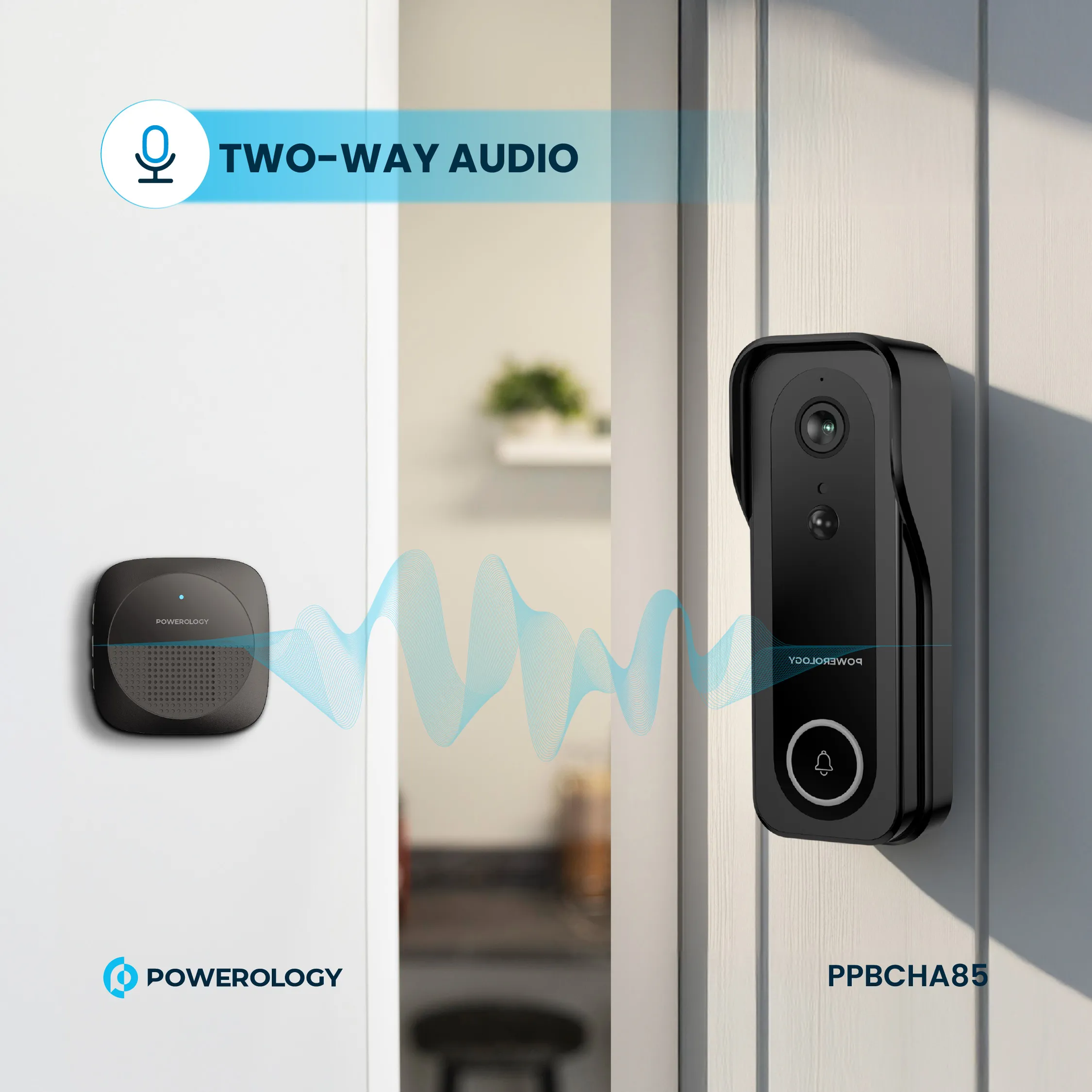Powerology IP65 265GB 3MP Infrared Smart Camera Doorbell 5200mAh with Voice - Black