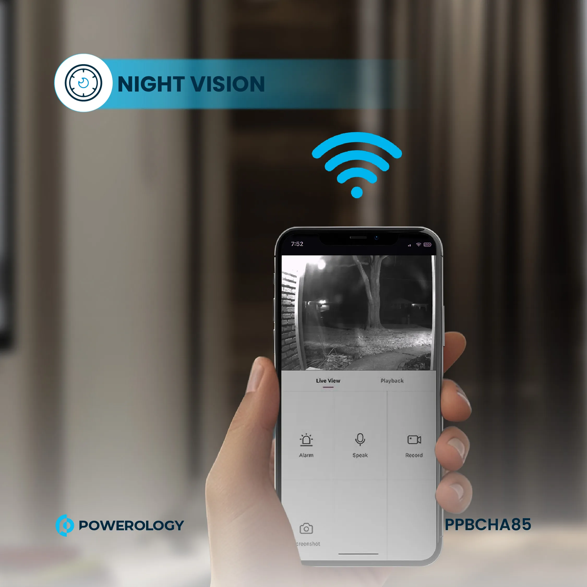 Powerology IP65 265GB 3MP Infrared Smart Camera Doorbell 5200mAh with Voice - Black