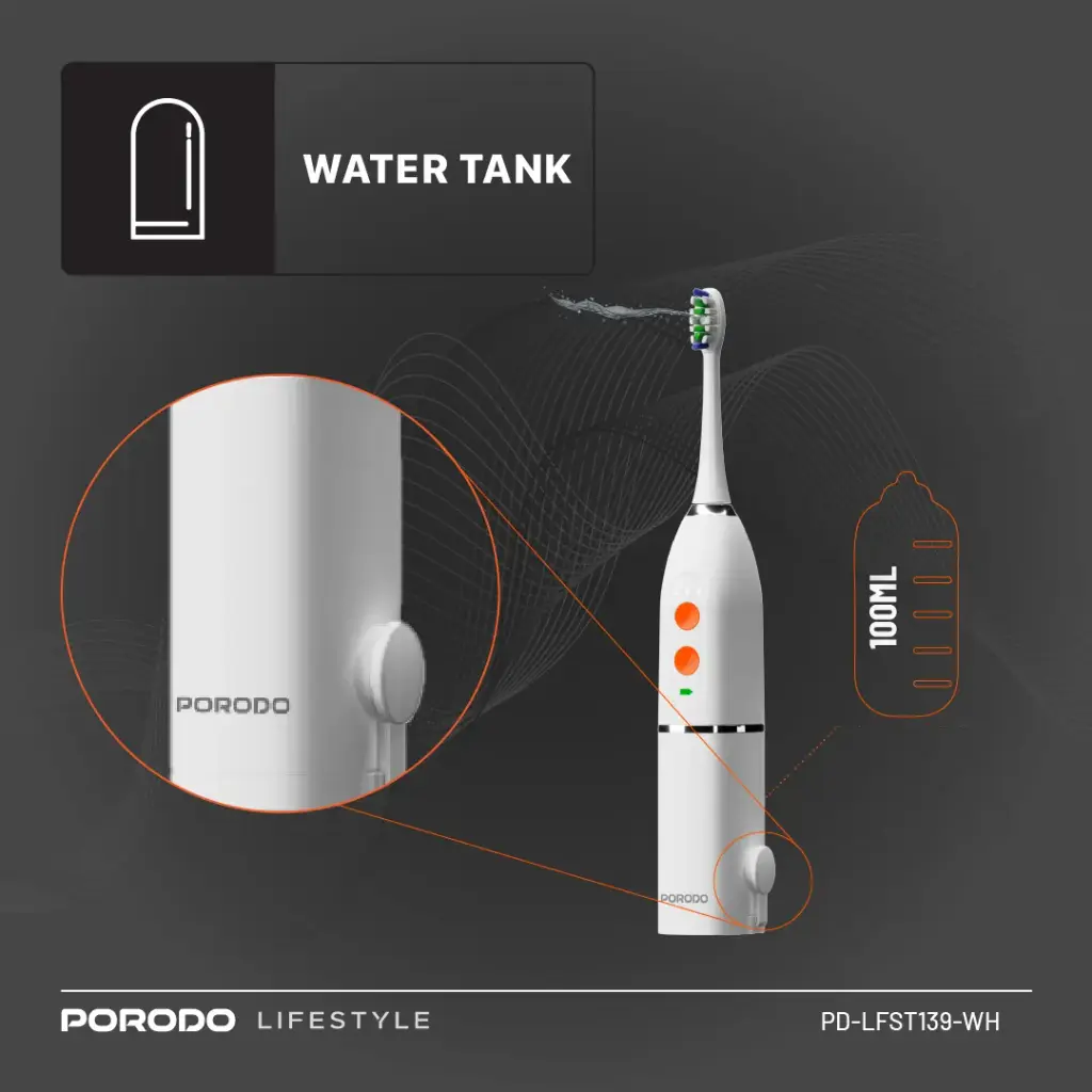 Porodo Floss & Sonic 1000mAh IPX7 Electric Toothbrush
