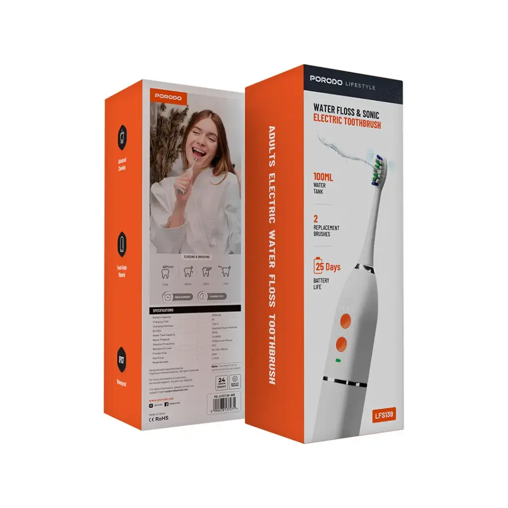 Porodo Floss & Sonic 1000mAh IPX7 Electric Toothbrush