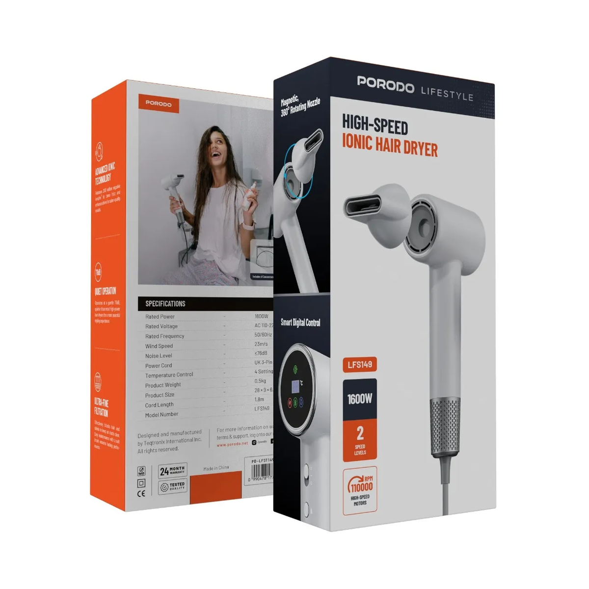 Porodo Lifestyle 1600W Digital Hair Dryer with Adjustable Mode & Speed