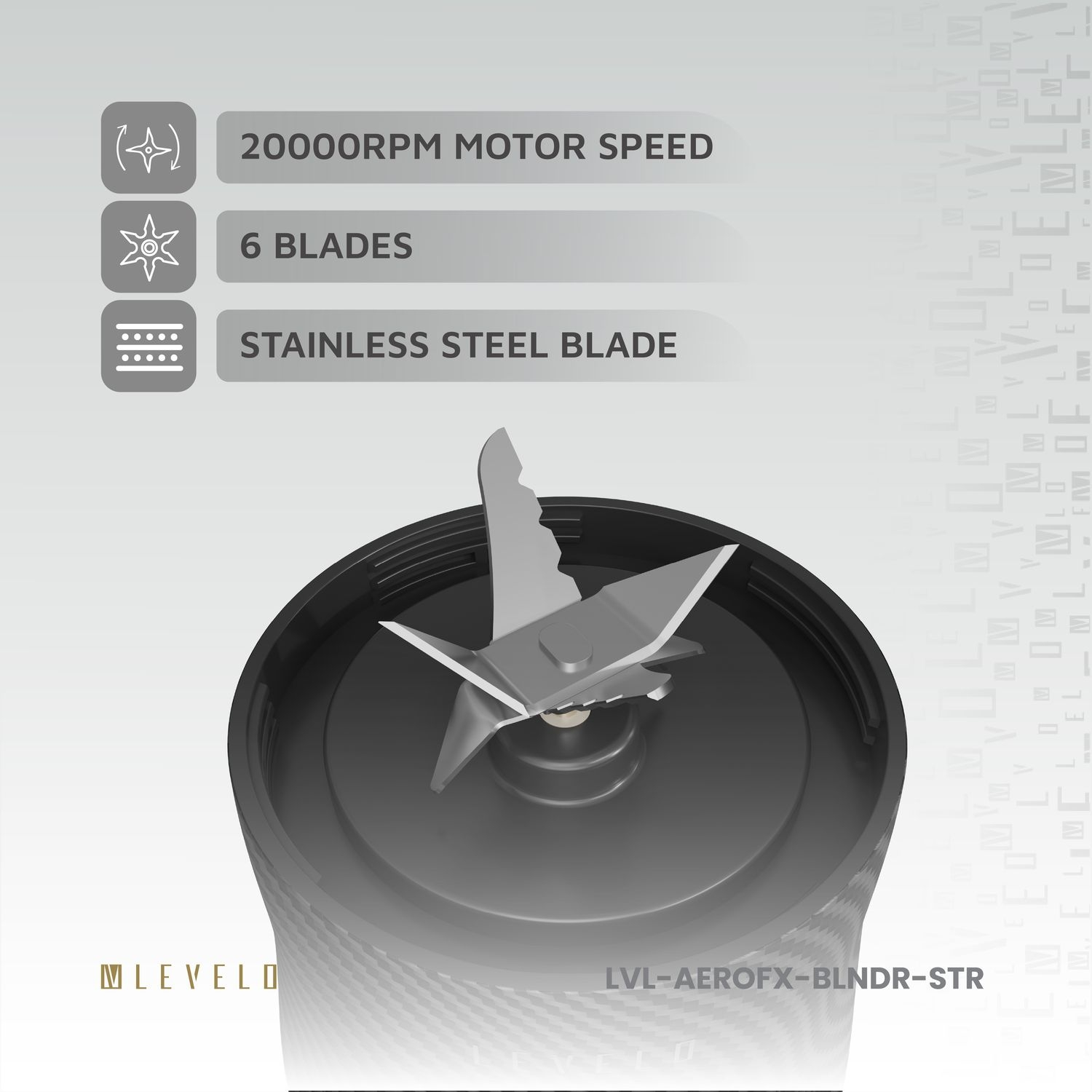 Levelo AeroFlex 6 Blades Portable 6000mAh Carbon Fiber Blender - Smoky Transp arent