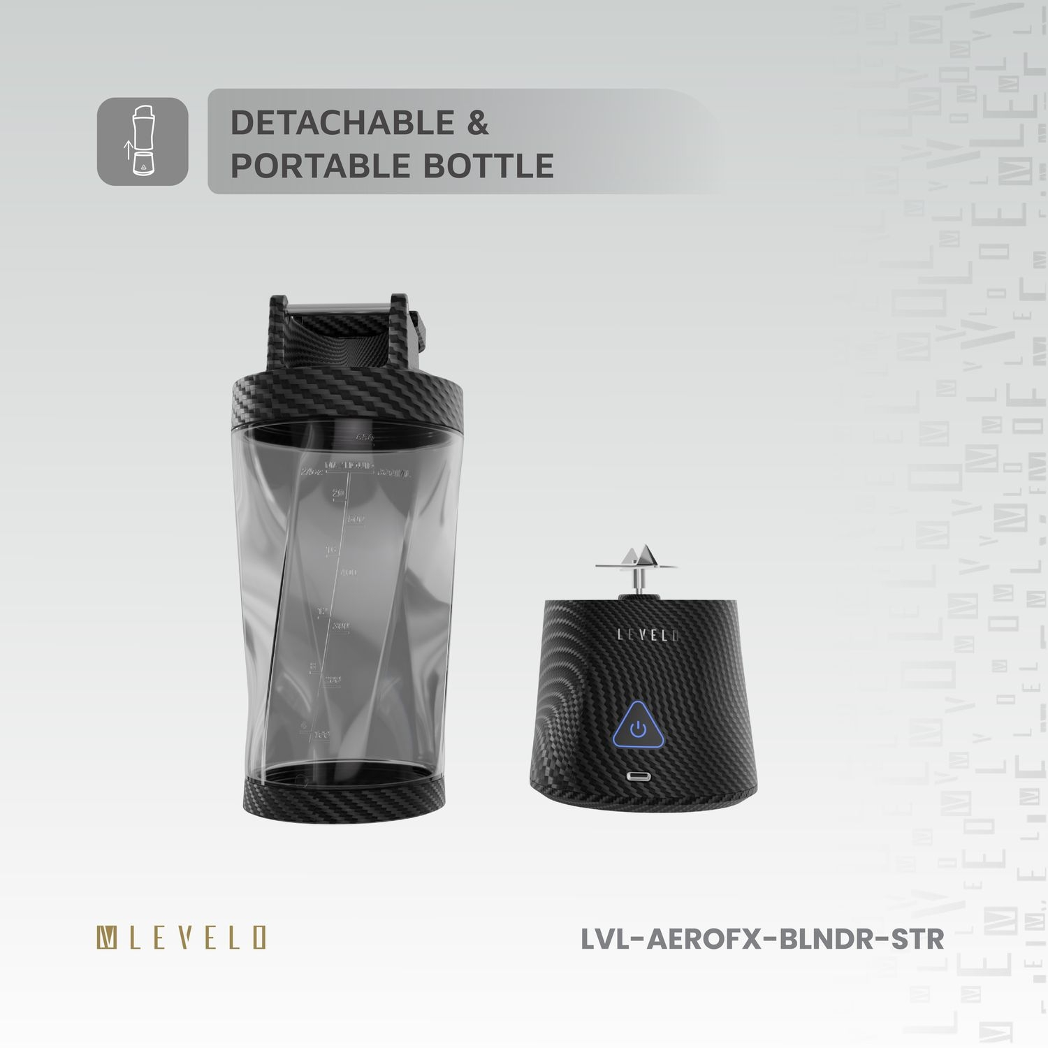 Levelo AeroFlex 6 Blades Portable 6000mAh Carbon Fiber Blender - Smoky Transp arent