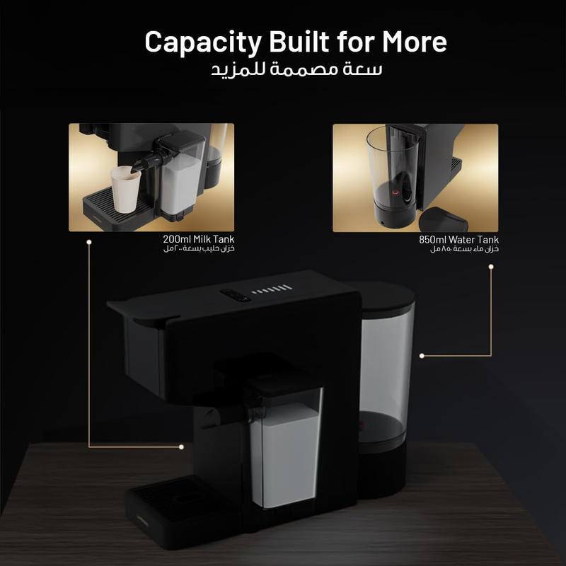 LePresso Crema Pro 1400W 3in1 Coffee Machine with Milk Tank 20-Bar GME Pump 7 Level - Black
