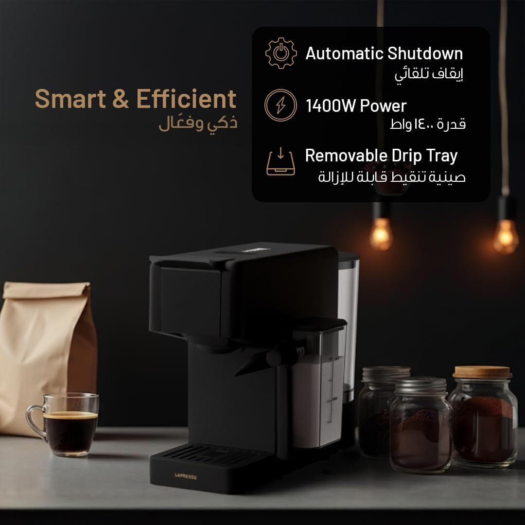 LePresso Crema Pro 1400W 3in1 Coffee Machine with Milk Tank 20-Bar GME Pump 7 Level - Black