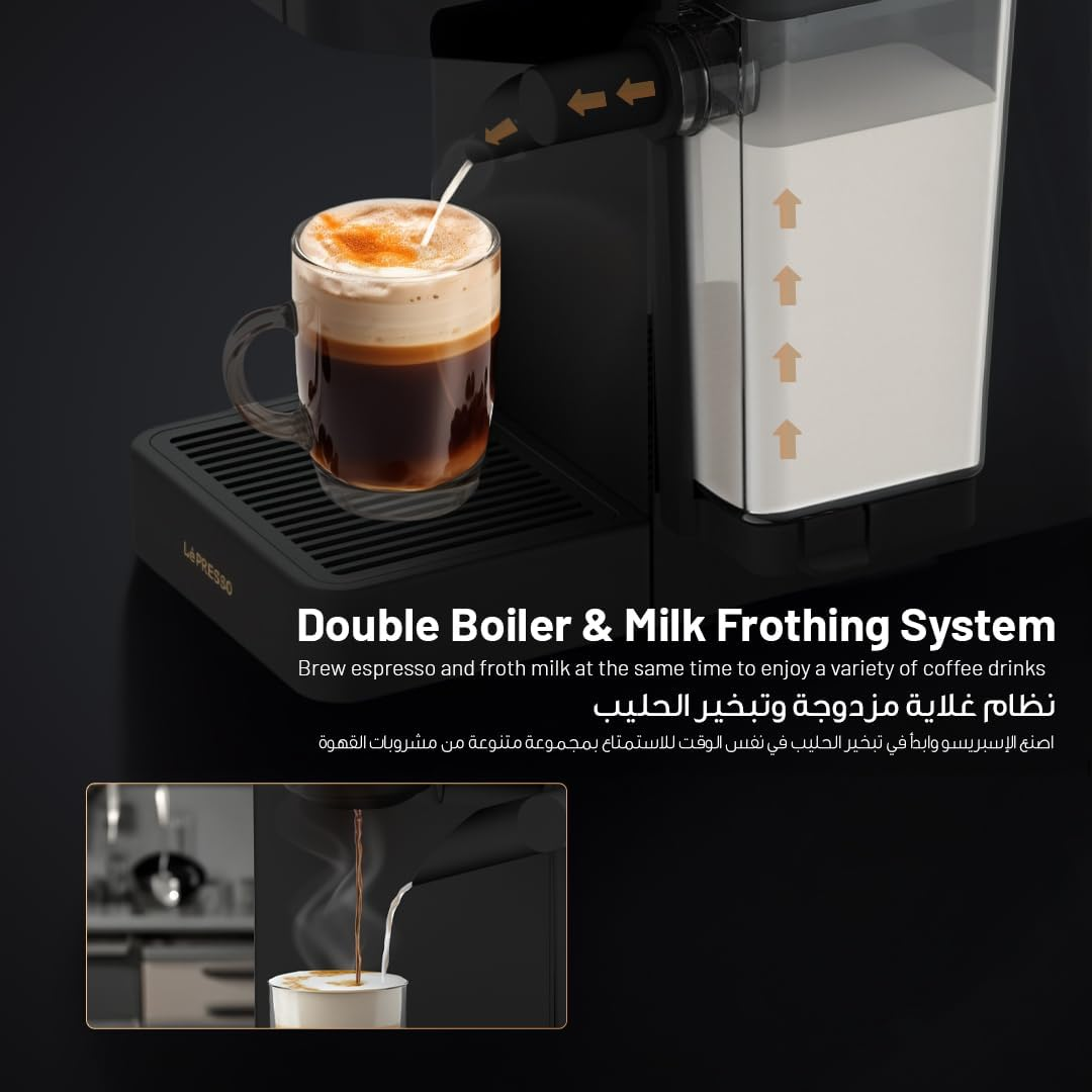 LePresso Crema Pro 1400W 3in1 Coffee Machine with Milk Tank 20-Bar GME Pump 7 Level - Black