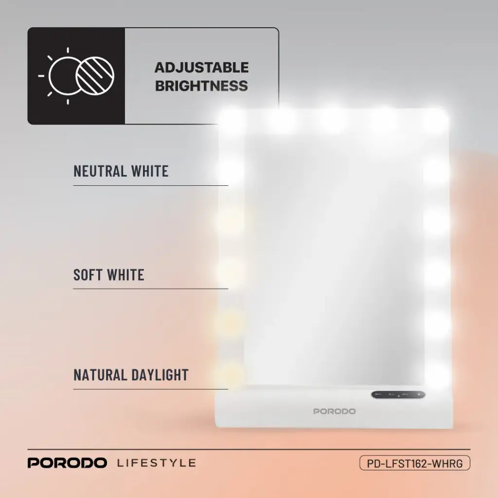 Porodo HollyWood Square Hollywood Vanity Mirror with Speaker 15 LED Bulb 12V