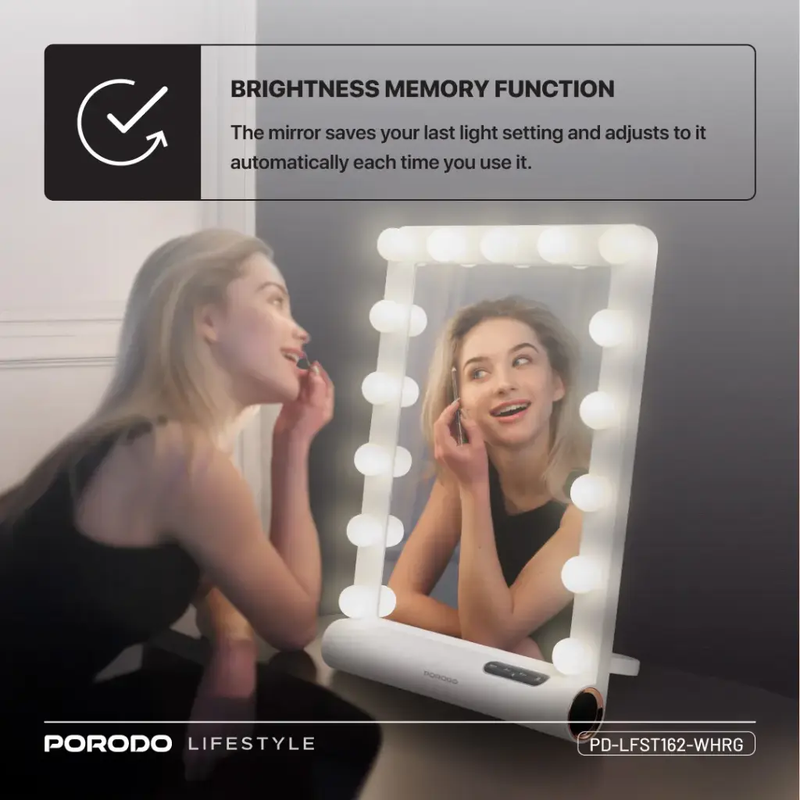 Porodo HollyWood Square Hollywood Vanity Mirror with Speaker 15 LED Bulb 12V