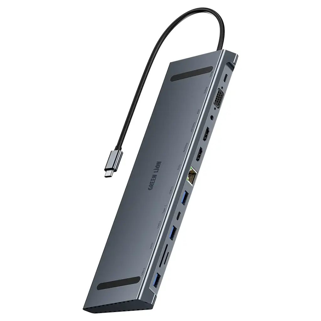 Green Lion 12 in 1 4K HDMI Ethernet USB-C HUB - Gray