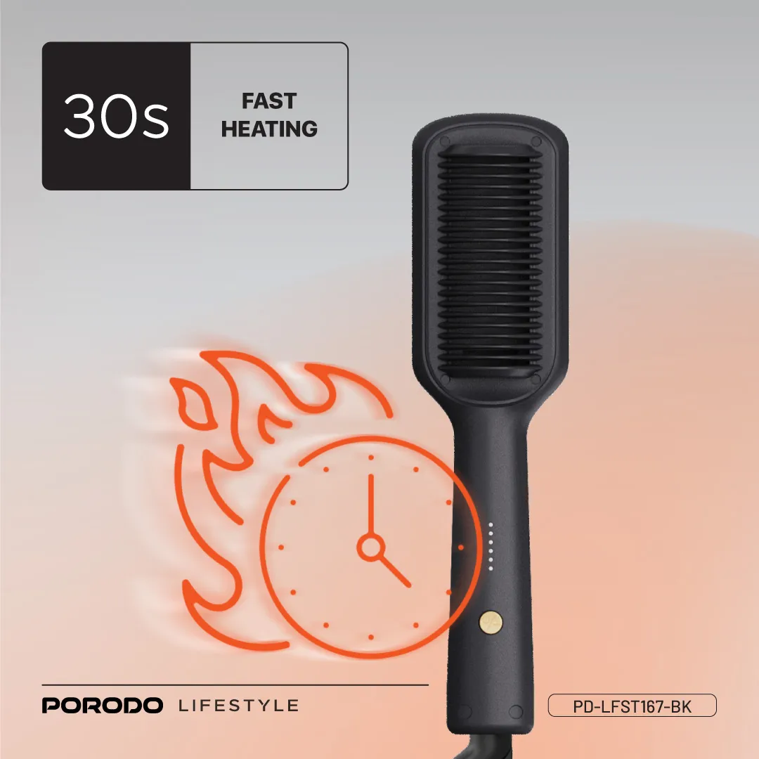Porodo Lifestyle 33W Mini Hair Styling Brush - Black