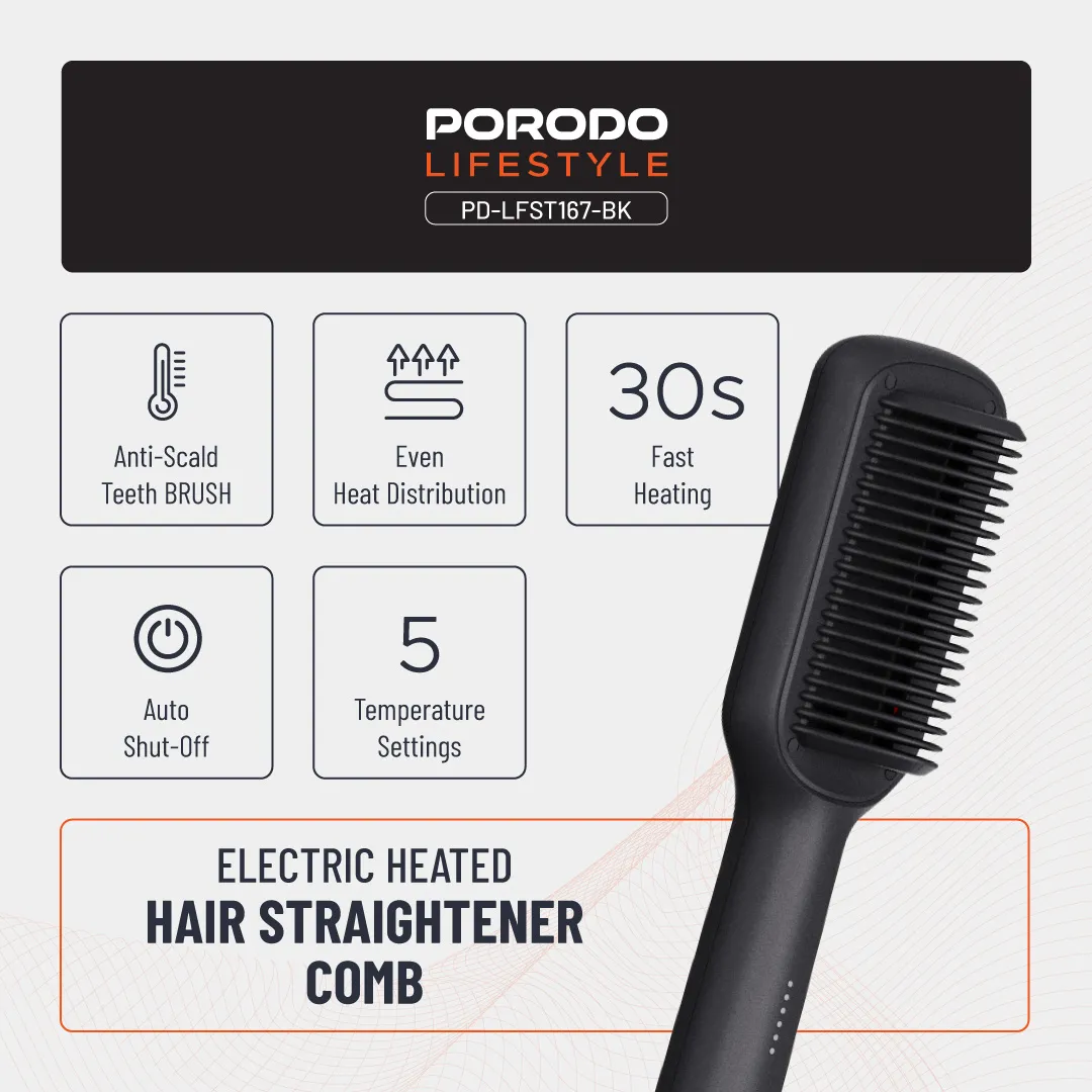 Porodo Lifestyle 33W Mini Hair Styling Brush - Black