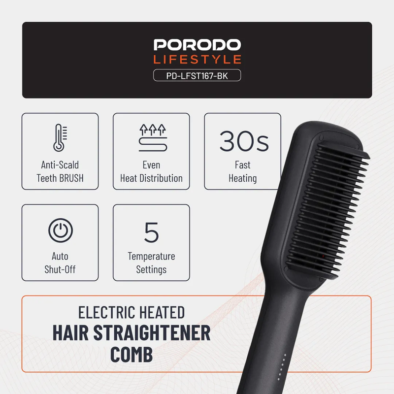 Porodo Lifestyle 33W Mini Hair Styling Brush - Black