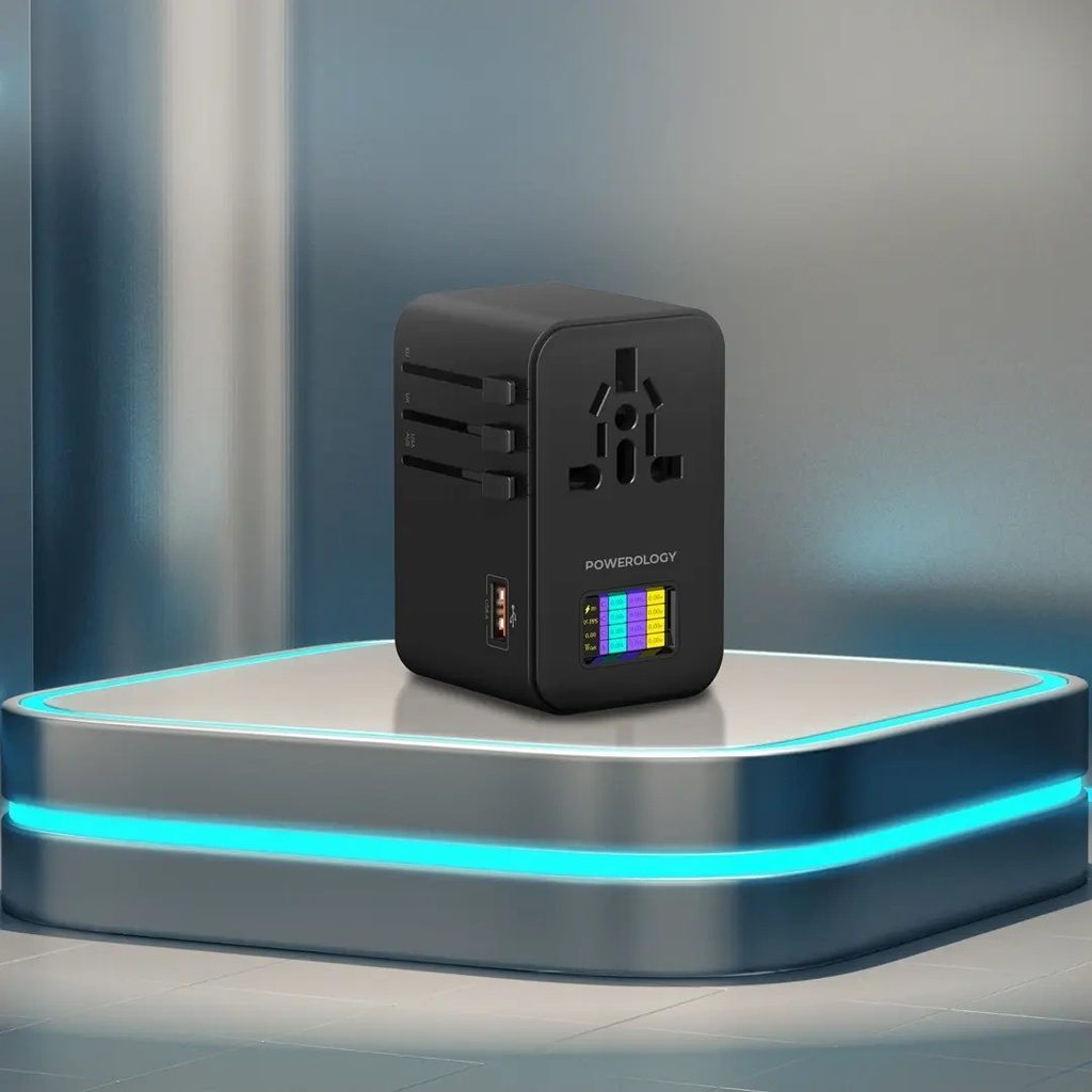 Powerology PD75W*3 USB-C GaN Travel Adapter - Black