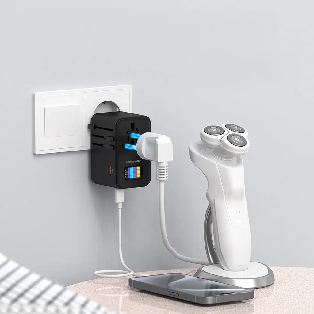 Powerology PD75W*3 USB-C GaN Travel Adapter - Black