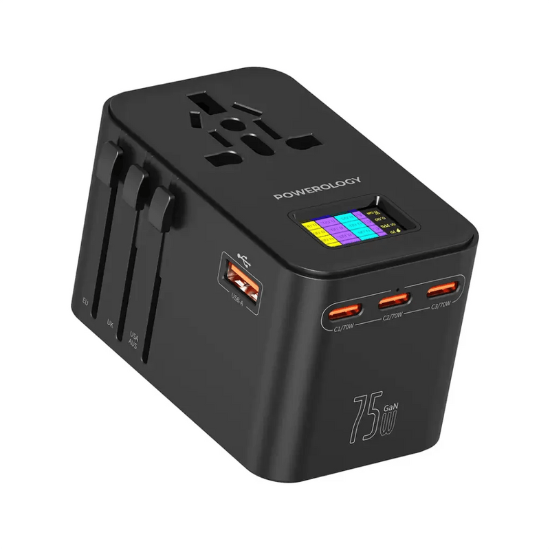 Powerology PD75W*3 USB-C GaN Travel Adapter - Black