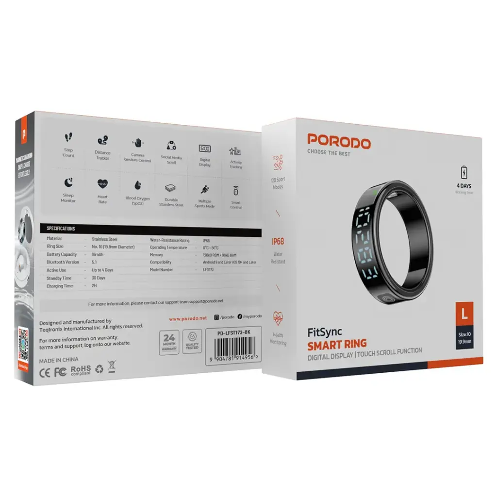Porodo FitSync 10" Smart Ring with Digital Diplay - Silver