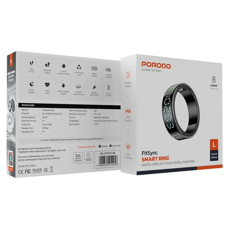Porodo FitSync 10" Smart Ring with Digital Diplay - Silver