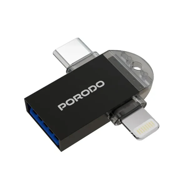 Porodo 3-in-1 Memory Card Reader - Black