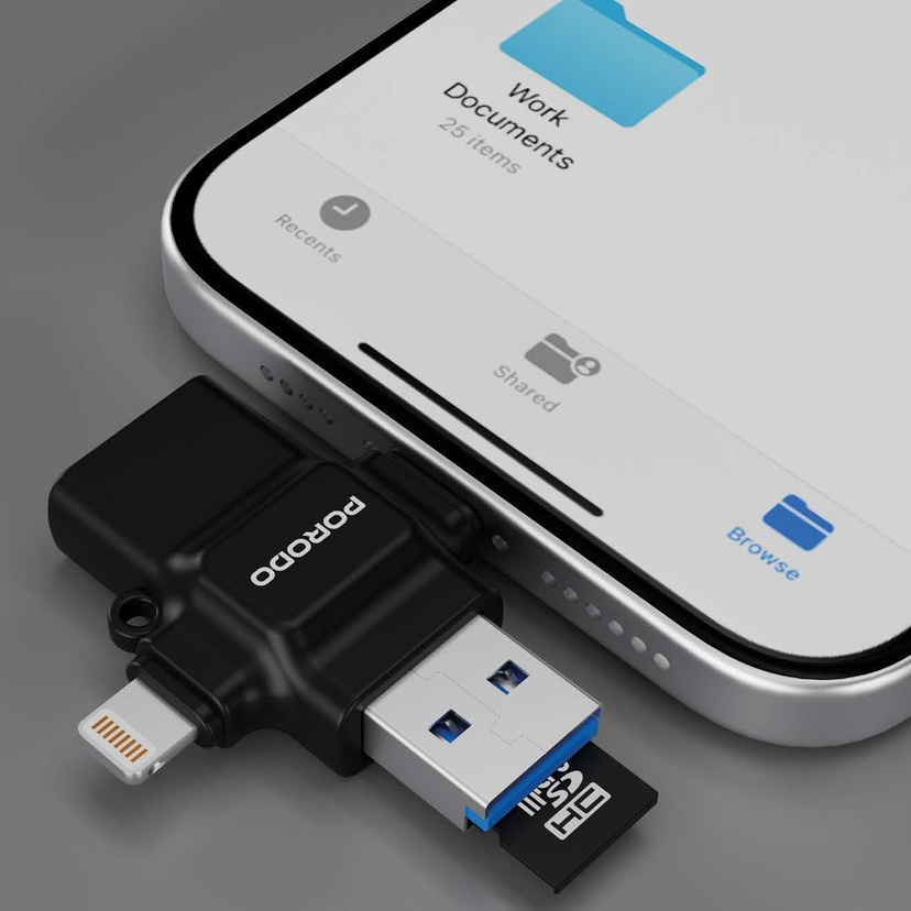 Porodo 4-in-1 Memory Card Reader - Black